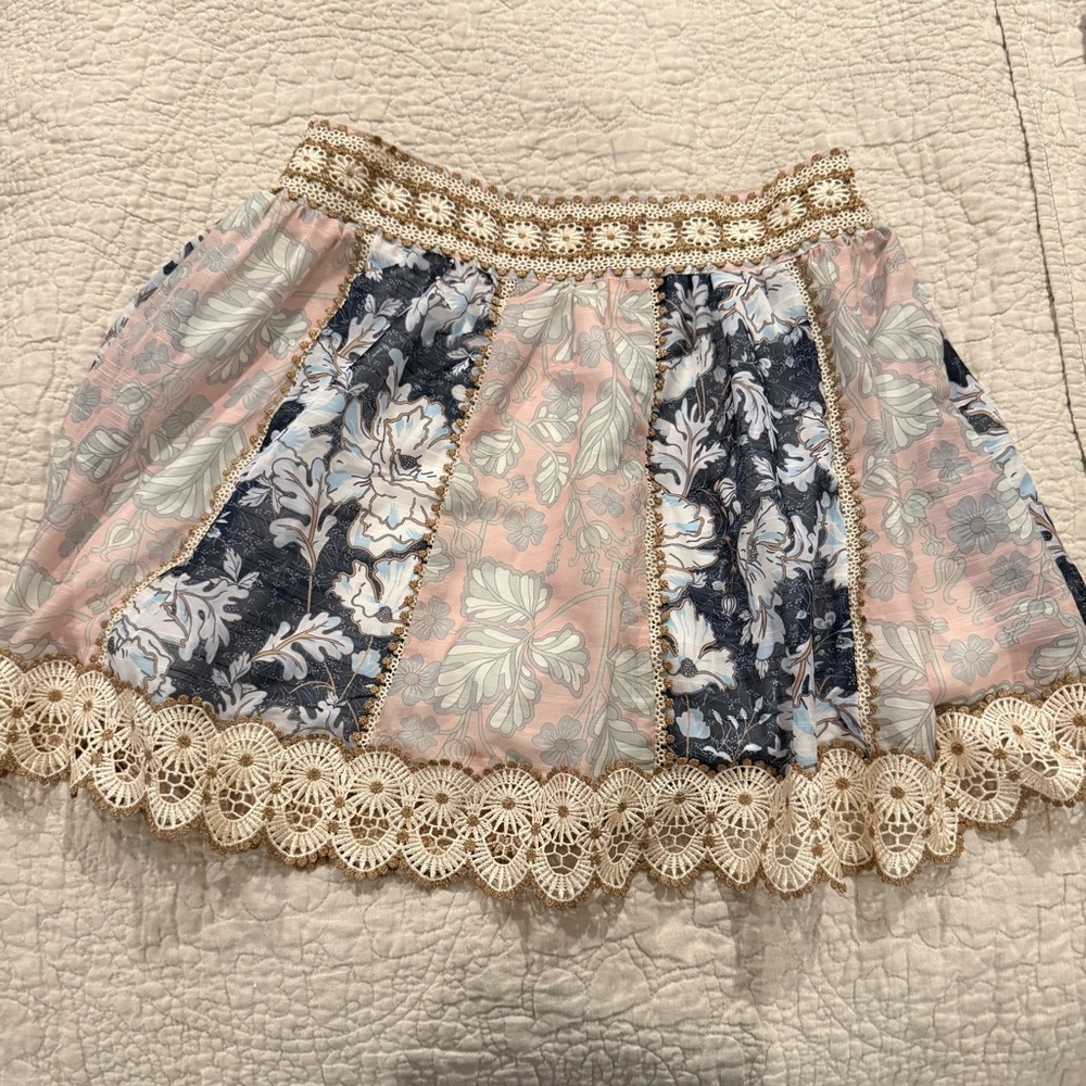 Ina Floral Patchwork Mini Skirt - Pink and Blue